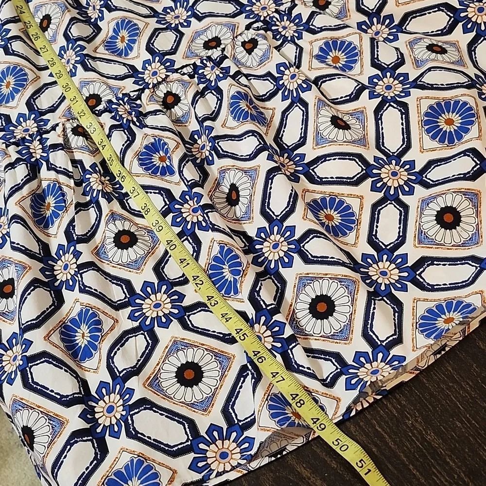 Maeve Anthropologie Blue White Pattern Midi Dress Bettina - Picture 9 of 10